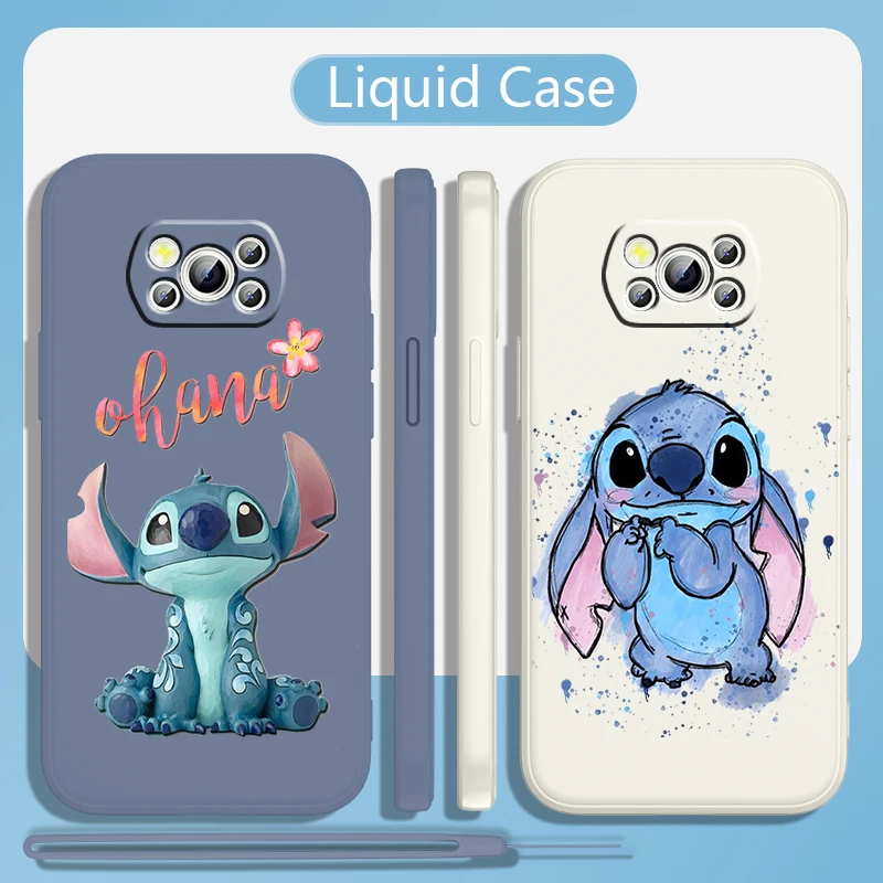 Stitch Lilo Cute Cartoon Disney Liquid Rope For Xiaomi Mi Poco X5 X4 X3 M6 M5 M5S M4 M3 F5 F4 F3 C55 C40 Pro 5G Soft Phone Case