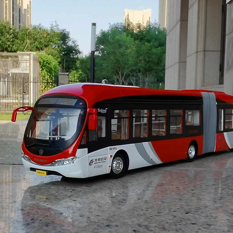 1:64 Little Red Fish Beijing Bus Route 1 Yinlong Articulated Bus Bus Model Alloy Toy Collection Gift