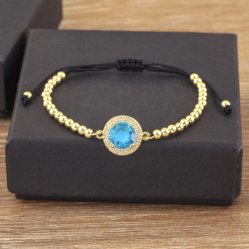 

Nidin Classic Handmade Rope Chain Round Beads Bracelet 5 Colors Shiny Round Zircon Fashion Adjustable Jewelry New Year Gift