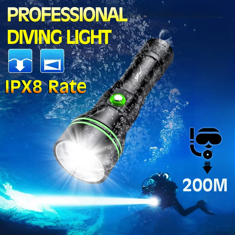 XHP70.2 High Power Professional Scuba Diving Flashlight Powerful Bright 8000LM Torch 200m Underwater Waterproof IPX8 Dive Lamp