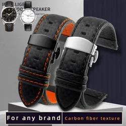 Universal carbon fiber watchband for MIDO Citizen Seiko Casio genuine Leather strap men's 20mm 22mm 23mm 24mm Watch accessories