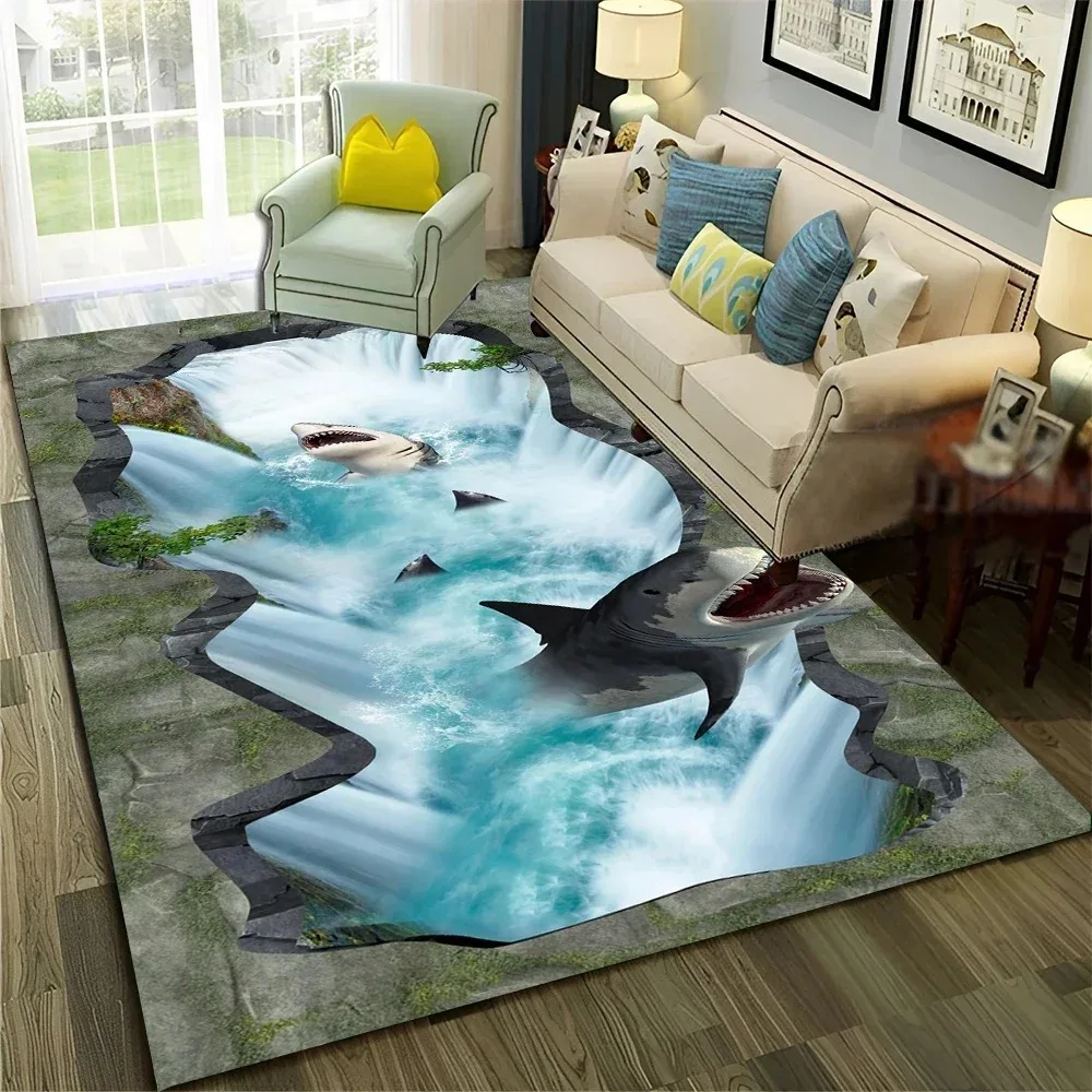 3D Desert Crack Water Fire Design Rug Non-Slip Machine Washable Carpet Fashion Bedroom Living Room Beach Style Floor Mat
