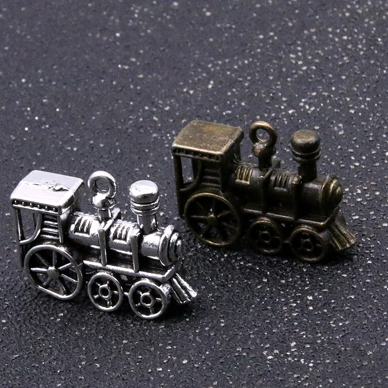 4Pcs 20*27mm 2 Color3D Charms Steam Vintage Train Transportation Pendants  For DIY Jewelry Handmade Decoration  Making Material