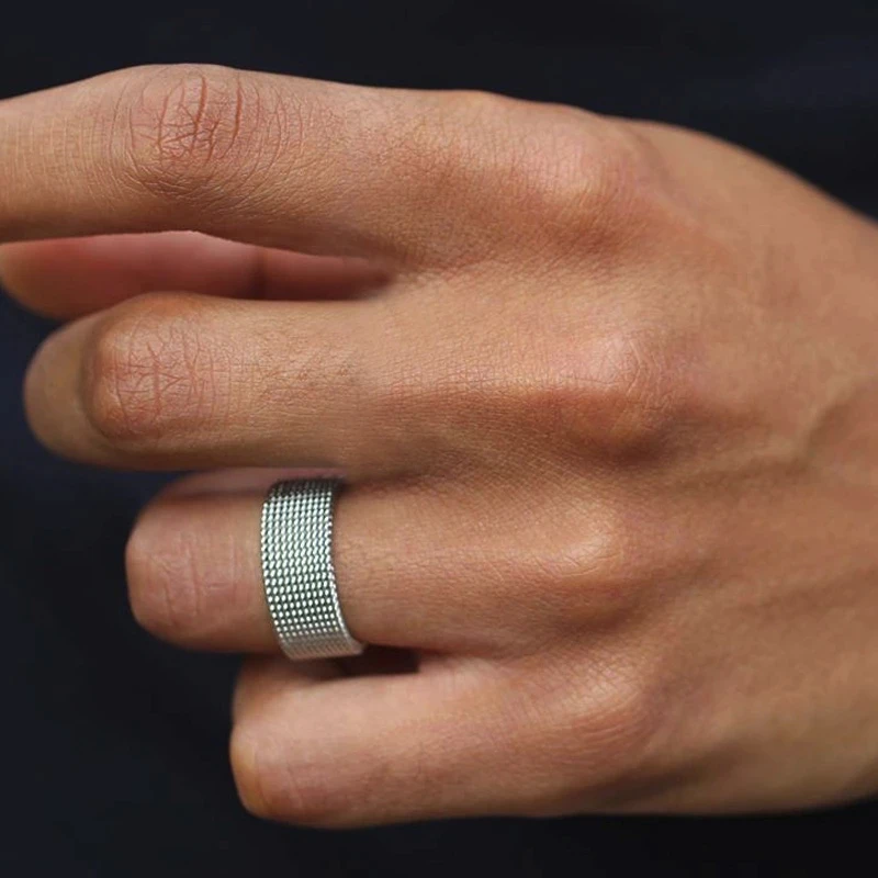 Mode Unisex Elastische Mesh Edelstahl Ring Kreis Woven Mesh Vintage Frauen Männer Hochzeit Ringe Schmuck Freunde Geschenk 2025 – Detail 7