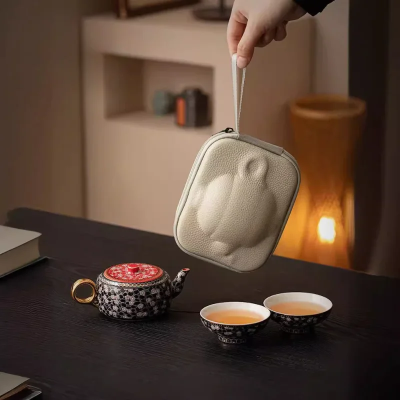 Goud en zilver verkeerd reistheeservies, draagbaar, één pot, twee kopjes, keramische expressbeker, hoogwaardige outdoor-kampeerset