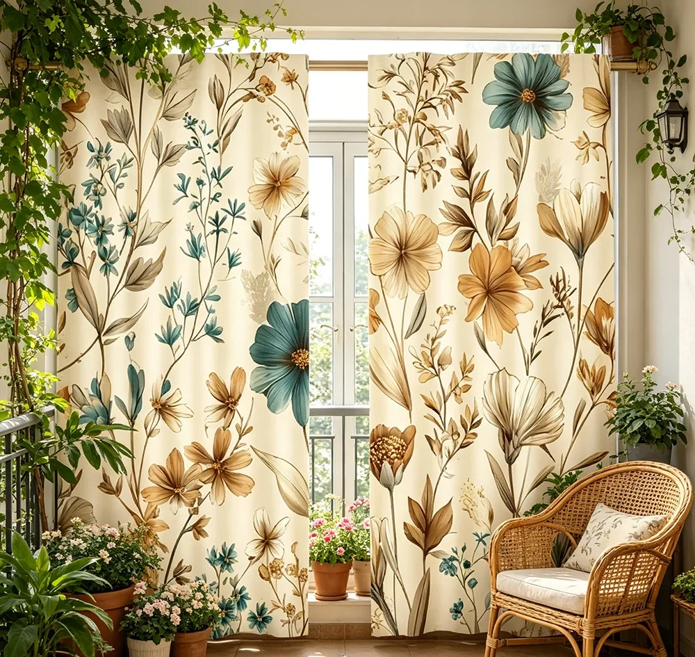 2PCS Digital Printed Curtains, American Pastoral Farm Rustic Country Cottage, Home Decor Style for Living Room Bedroom Decor