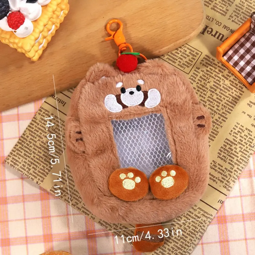 Dog Red Panda Plush Photocard Holder Korean Style with Keychain Pendant Idol Photo Sleeve Protective Case with Tail