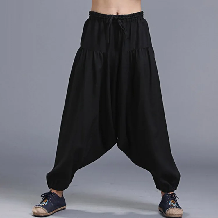 Summer Men's Casual Pants New Chinese Traditional Clothing Martial Arts Kung Fu Performance Korean Fashion Harem Trend Linen