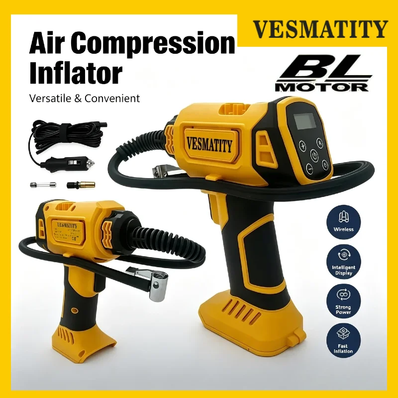 VESMATITY Cordless Tire Inflator 830kPa Digital Display LED Light 20V Portable Professional Heavy Duty for DeWALT Battery