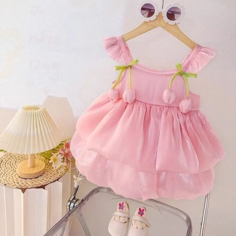Baby Girl Dresses Summer Tulip Mesh Halter Girl Dresses Cute Multi Layer Girl Princess Dresses Baby Clothes Girl 80-110CM