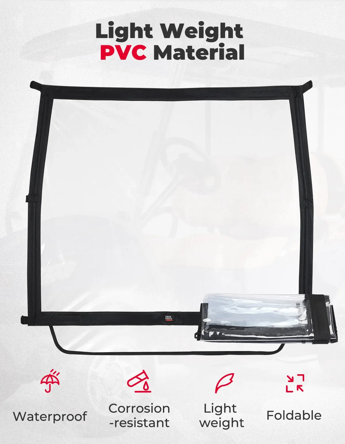 KEMIMOTO Foldable Golf Cart Windshield for Club Car DS Tempo Precedent Portable Lightweight PVC 600D Front Windscreen