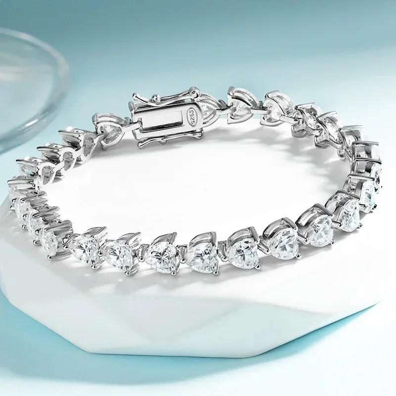 TFGLBU Cute 6mm Heart Cut Zircon Tennis Bracelet for Women Shine 100% Solid 925 Silver Birthday Gift Wedding Jewelry Wholesale