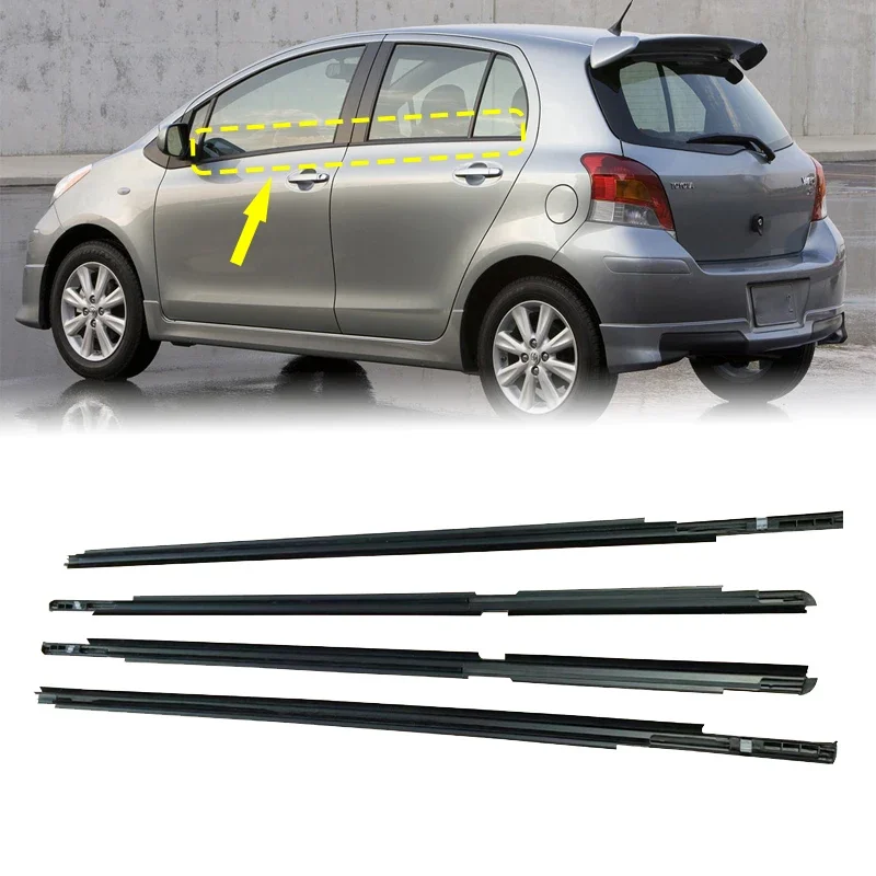 4Pcs Window Weatherstrip Side Door Outer Glass Rubber Sealing Strips Belts Black for Toyota Yaris Hatchback 2006-2013 (4 doors)