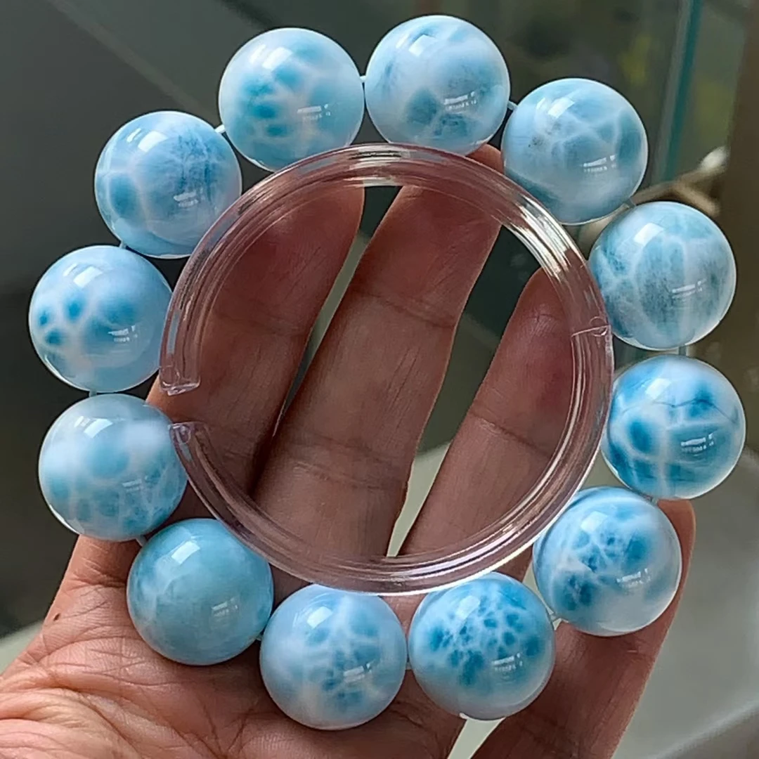 Natural Blue Larimar Gemstone Beads Bracelet 20mm Big Size Women Men Blue Larimar Beads Bracelet AAAAAA