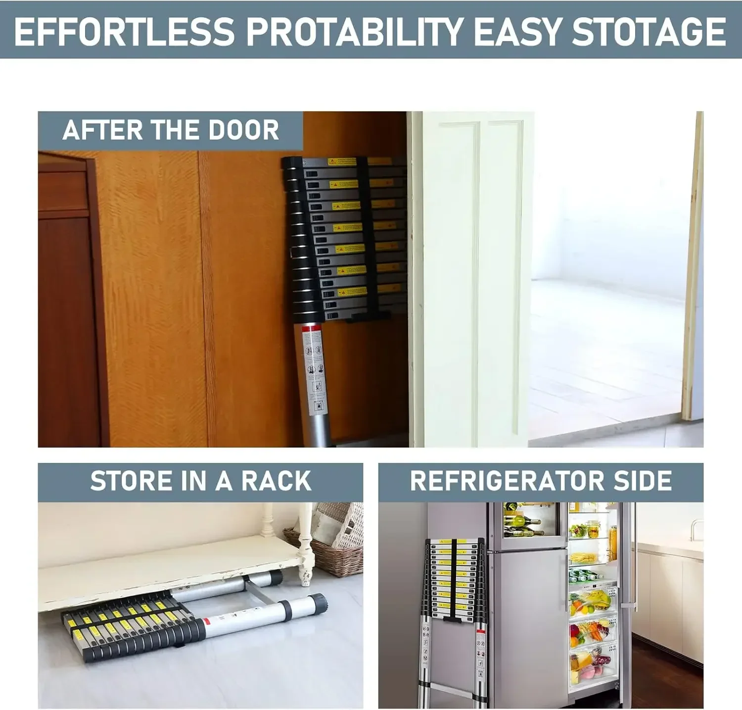 Ladder 20.3FT, Telescopic Extension Ladder, Aluminum Alloy Folding Ladder Portable Multi-Purpose for Indoor Outdoor Work, Heavy