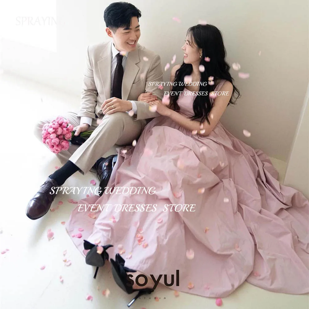 

SPRAYING Simple Square Collar Pink A-line Wedding Dress Taffeta Long Bridal Gown Korea Photoshoot 2024 Wedding Robe Customized