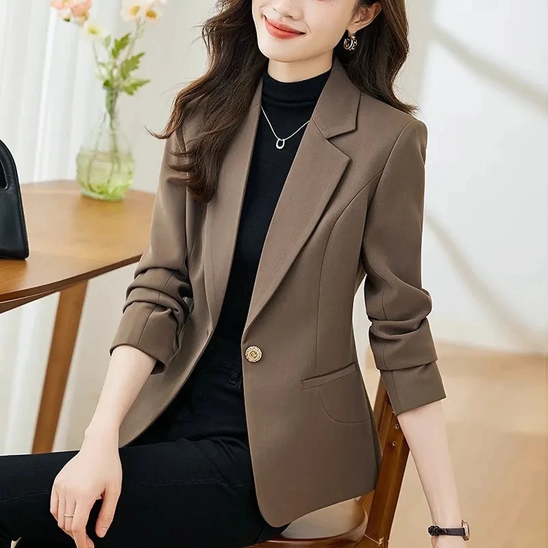 Spring Autumn Female Solid Color Suit Coat 2024 Women Advanced sense Leisure Blazer Jacket Korean Lady Short Fashion Top Outwear