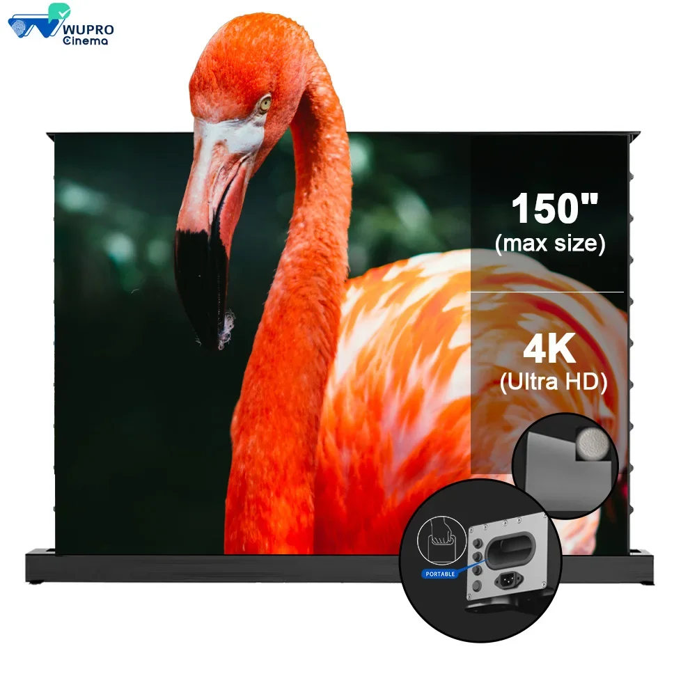 

Wupro New 72-150 inch CINEMA-LEVEL ALR Electric Floor Rising Screen Roll Up Automatic Voice Control Motorized Projector Screen