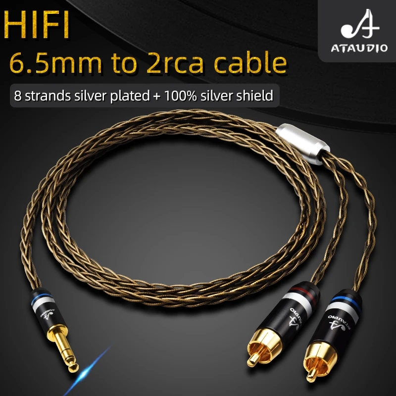 

ATAUDIO Hifi 6.5mm to 2RCA Audio Cable Hi-end Silver-plated 6.5TRS to 2RCA Male Cable for Amplifier Hifi System Mixer