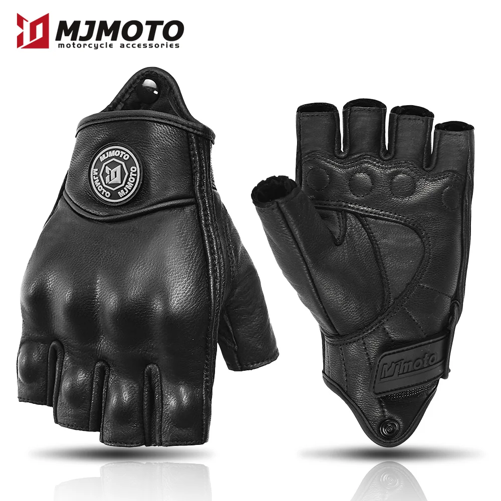 Men's Leather Gloves Retro for Motorcyclist Half Finger Street Car Road Gloves Summer Breathable Bicycle Cycling Moto Gloves New