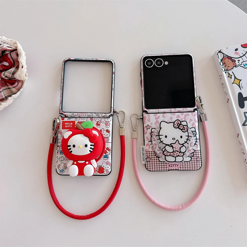 

Korean INS Leather Cute Hellokitty Magnetic phone casefor Samsung Galaxy Z Flip5 ZFlip7 7FE zflip6 Cover With Magsafe Stand Case