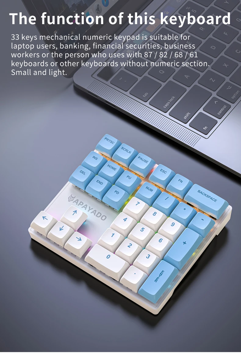 33 キー有線メカニカル テンキー、マルチカラー ライト付き、金融