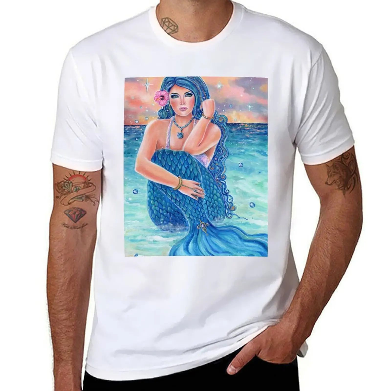 

Melesandria tropical mermaid art by Renee L Lavoie T-Shirt t shirt for man 100 percent cotton g man t shirts for men T-Shirt