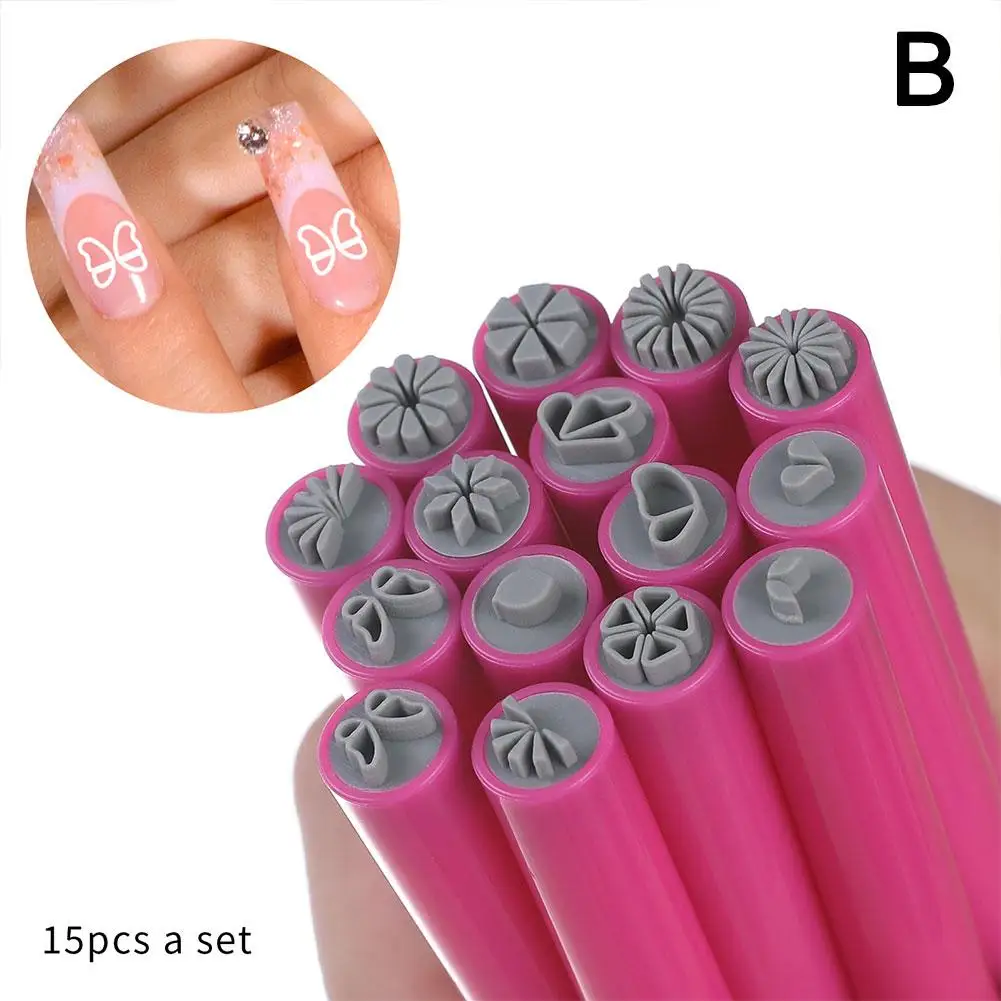 6/15pcs Nail Art Tool Set Double-headed Silicone Nail Seal Stamp Acrylic Color Diamond Template Seal Transfer Pen DIY Nail Art