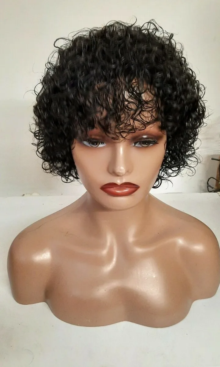 

Brazilian curly non lace Virgin Hair short wig in #1b