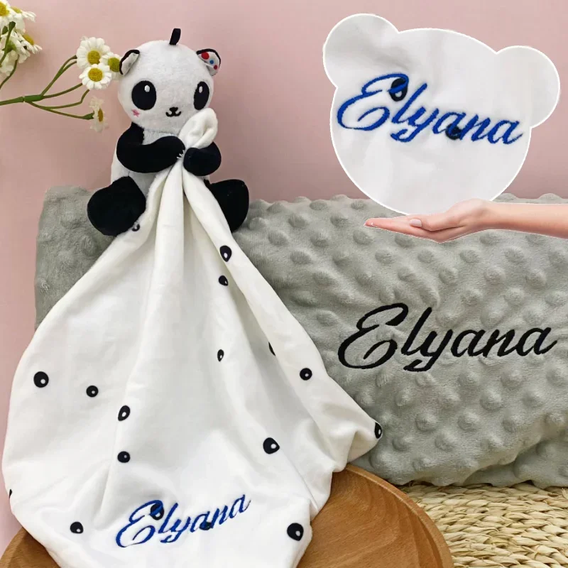 

Customized with Name Baby Blanket Newborn Stroller Sleeping Dolls Infant Swaddle Blanket Set Embroidered Name Baby Shower Gift