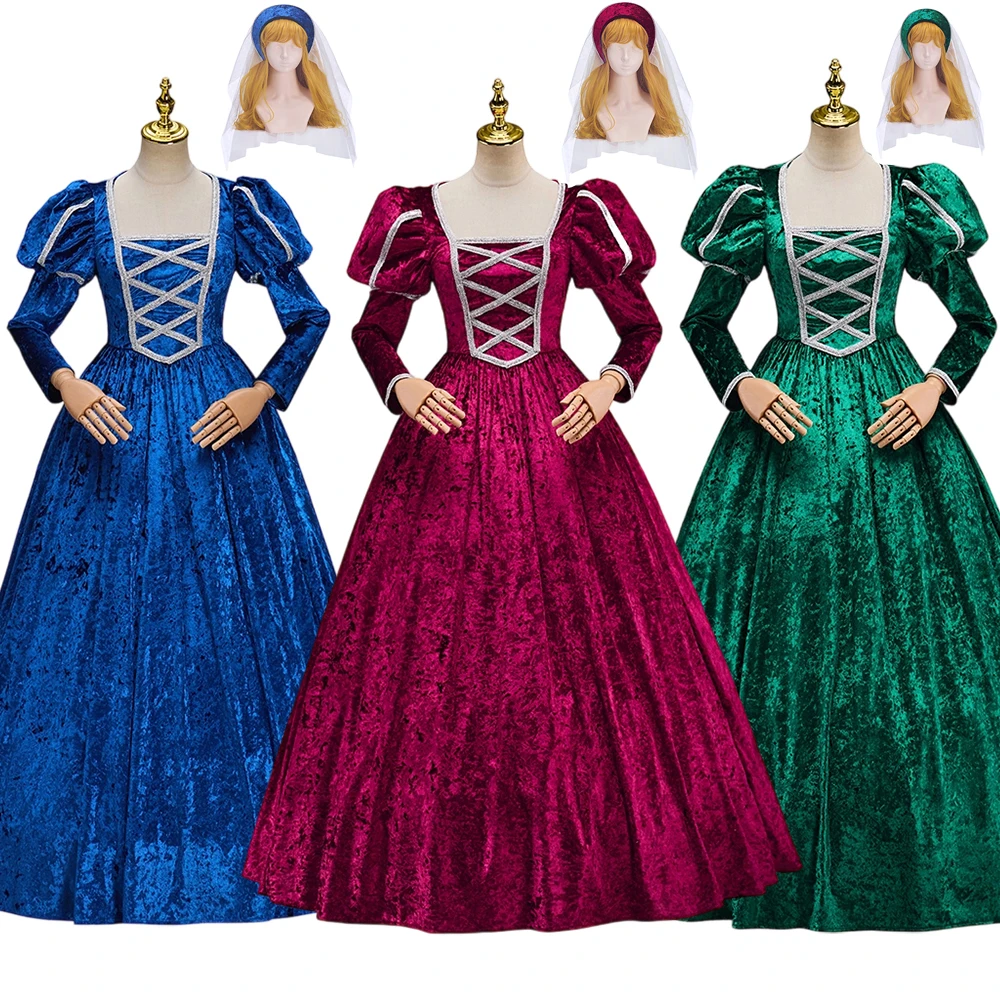 

Tudor Queen Elizabeth Anne Boleyn Dress Royal Court Princess Maid Dress with Headgear Victorian Renaissance Tea Party Ball Gown