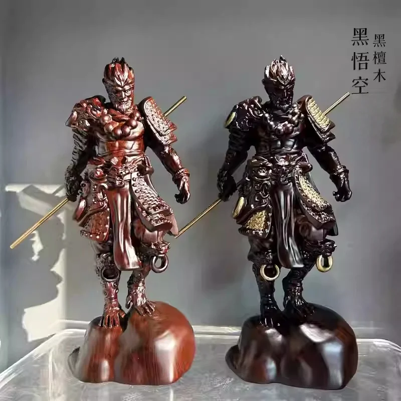 

38CM Wooden Carving Black Sun Wukong Figurine Handcrafted Monkey FigurineDesktop Ornament Holiday Gift