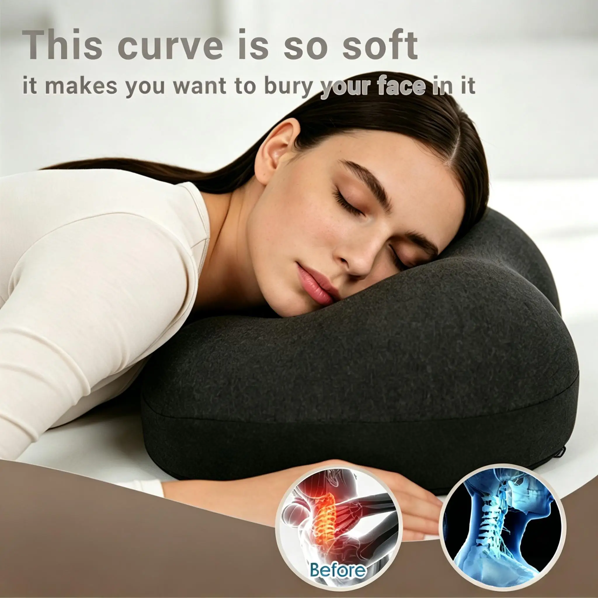 Hip-shaped Pillow Slow-Rebound Butt-Shaped Cushion Multifunctional for Side Back Stomach Sleepers - Removable Washable Cover