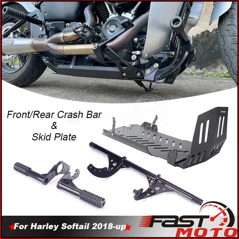 Front Crash Bar Protector Skid Plate Engine Protection Guard Cover Bash Guard Sump Plate For Harley Softail Low Rider ST S 18-23