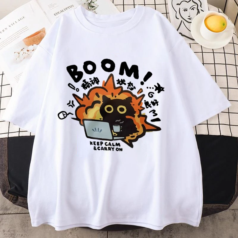 Nouveau T-shirt Kawaii Y2K à manches courtes pour Hommes et Femmes, motif dessin animé, coupe ample et décontractée, pour un bon état d'esprit