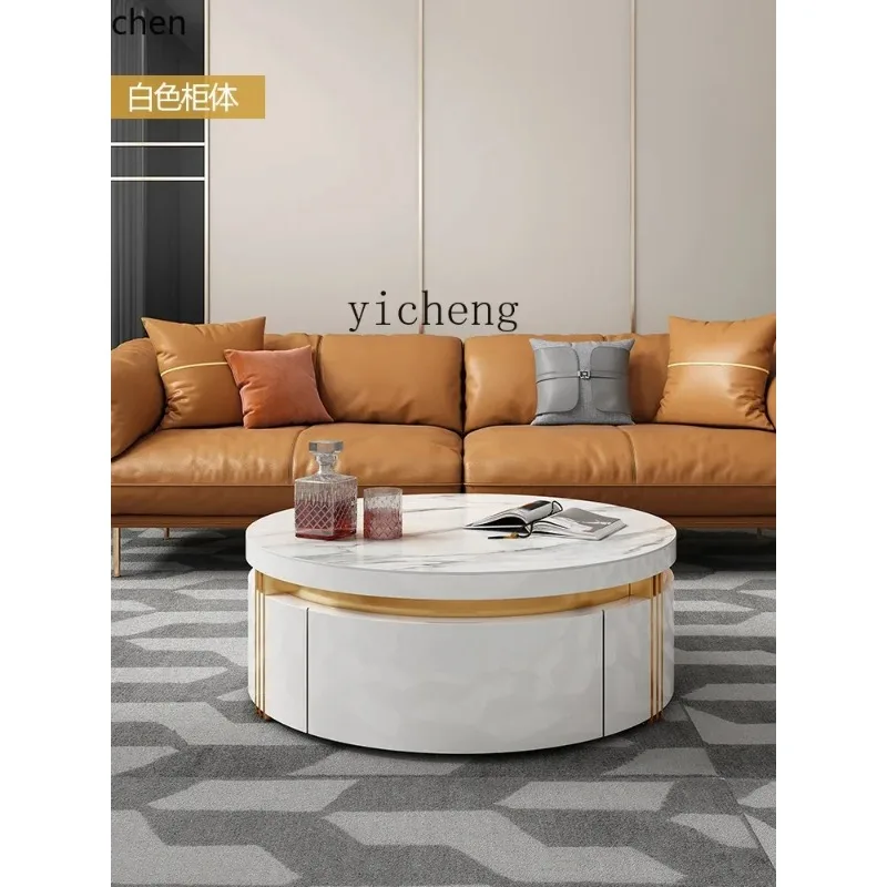 GU-19 Round Stone Plate Coffee Table Marble Nordic Modern Storage Round TV Cabinet Unit