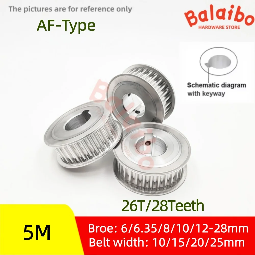 

HTD5M Timing pulley AF-type 26T/28T Bore 6/6.35/8/10/12/12.7/14/15/16/-28mm Belt Width 10/15/20/25mm