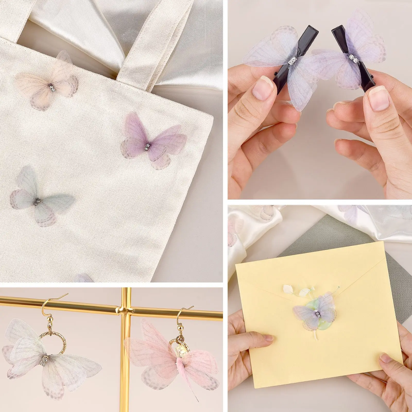 10pcs/Lot 5cm Double Layer Lace 3D Butterfly Applique Simulation Mesh For Handmade Clothes Nail Hair Clip Wedding Decoration