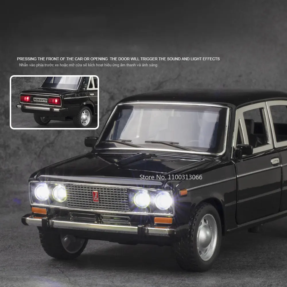 1:24 LADA 2106 Alloy Car Model Sound And Light Effect Diecast Vehicles Car Toys For Boys Birthday Gift Kids Toys Car Collection