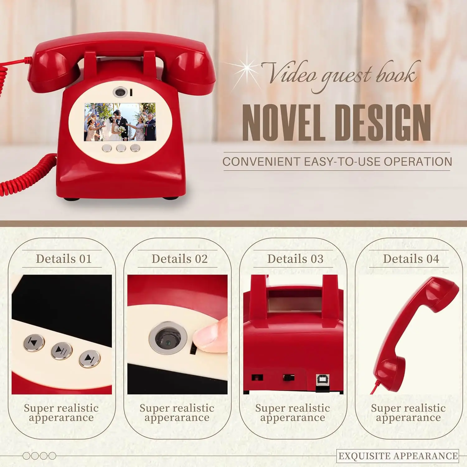 Libro de visitas de vídeo telefónico Retro, grabadora de mensajes de Audio y vídeo de boda para invitados de banquete, letrero de vídeo para invitados, teléfono, deseos de fiesta, vídeo