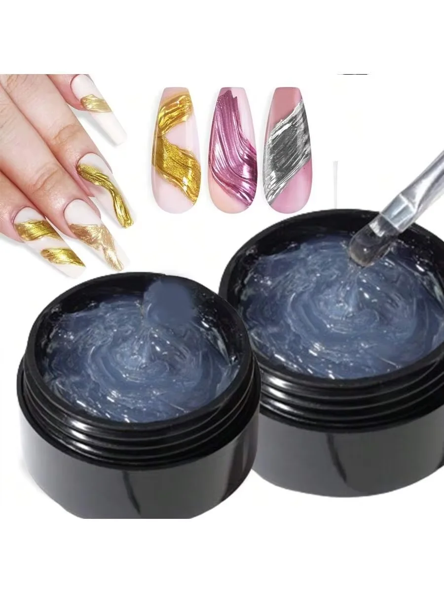 5/15ml Gel per unghie trasparente 3D e polvere per specchio per nail art Crea gel per pittura 3D tridimensionale metallizzato per nail art