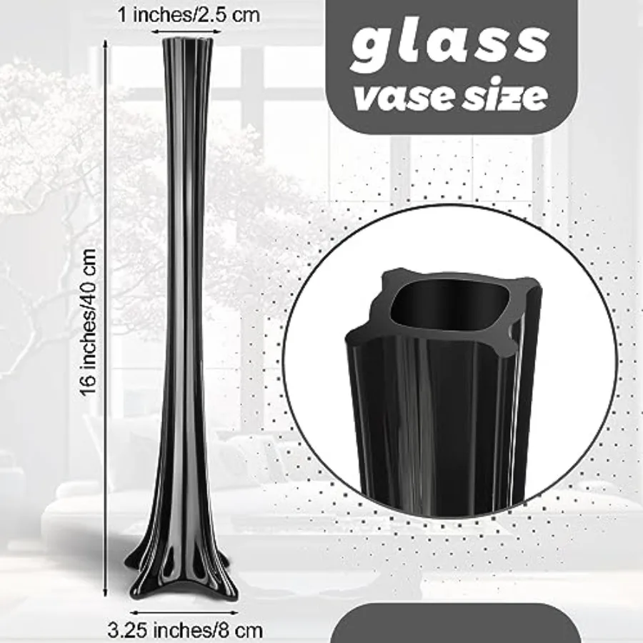 Wedding centerpieces glass black tall slender flute vases for formal dinners and home table decorations