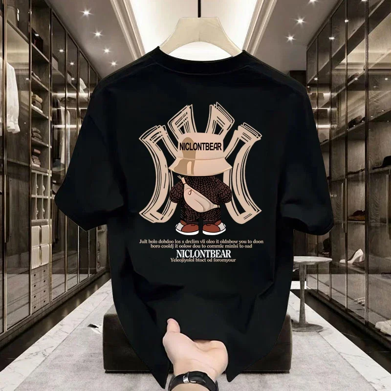 

Violent Bear print heavy cotton round neck short sleeve T-shirt men's summer American fashion brand ins half sleeve loose top