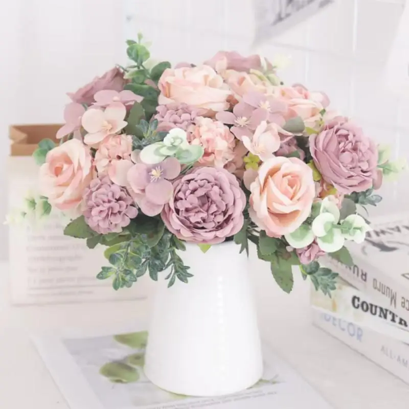 7 Heads Artificial Flower Silk Peony Rose Hydrangea Bouquet Home Decorations Party Wedding Bride Fake Plant Fleurs Artificielles