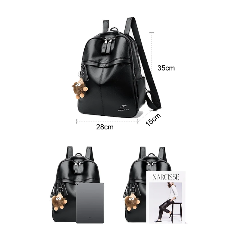 Women's Soft Leather Backpack Student School Bag Female High Quality Rucksack Multi-functional Ladies Shoulder Bag Commuting Sac - view 5