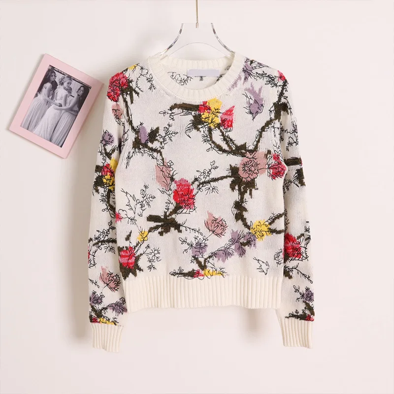 

Winter Cute Flower Embroidery knitted Cashmere Tops Knitwears Women Clothing korean Fashion y2k Clothes Knit Pullover Sweater