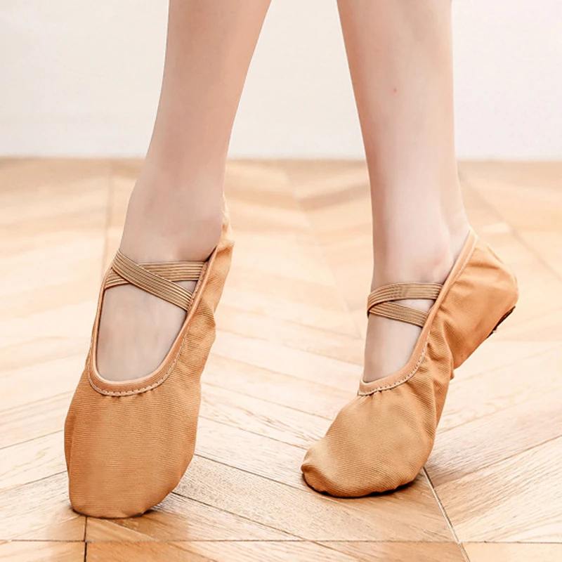 Scarpe da balletto per ragazze Pantofole da ballo piatte in tela per bambini Scarpe da pratica per ballerina con suola morbida Rosa Nero Marrone