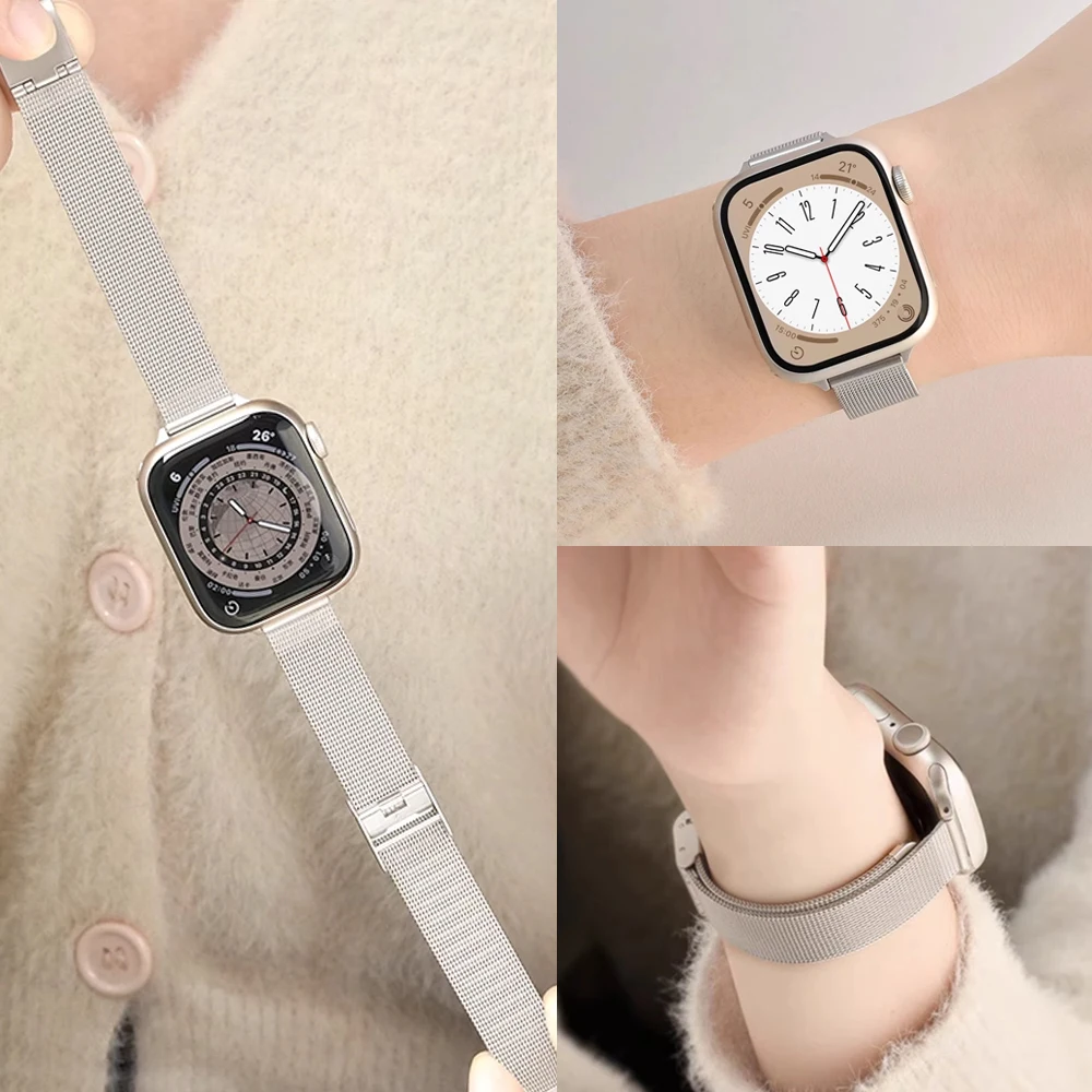 Pasek mediolański do zegarka Apple Watch 46mm 44mm 45mm 40mm 41mm 42-38mm Smukła bransoletka iwatch series 8 7 6 SE 5 4 9 10 ultra 2 49mm