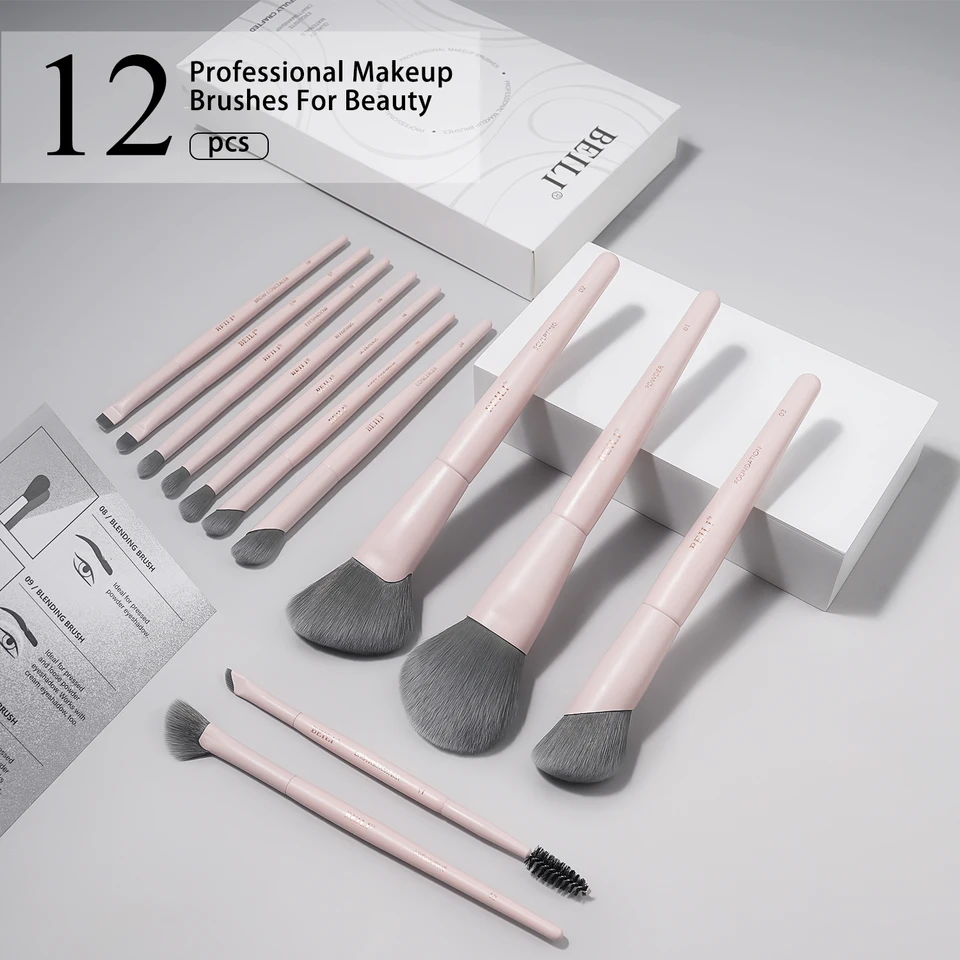 BEILI Vegan Professional Makeup Brush Set 12 Pcs Corn Bamboo Silk