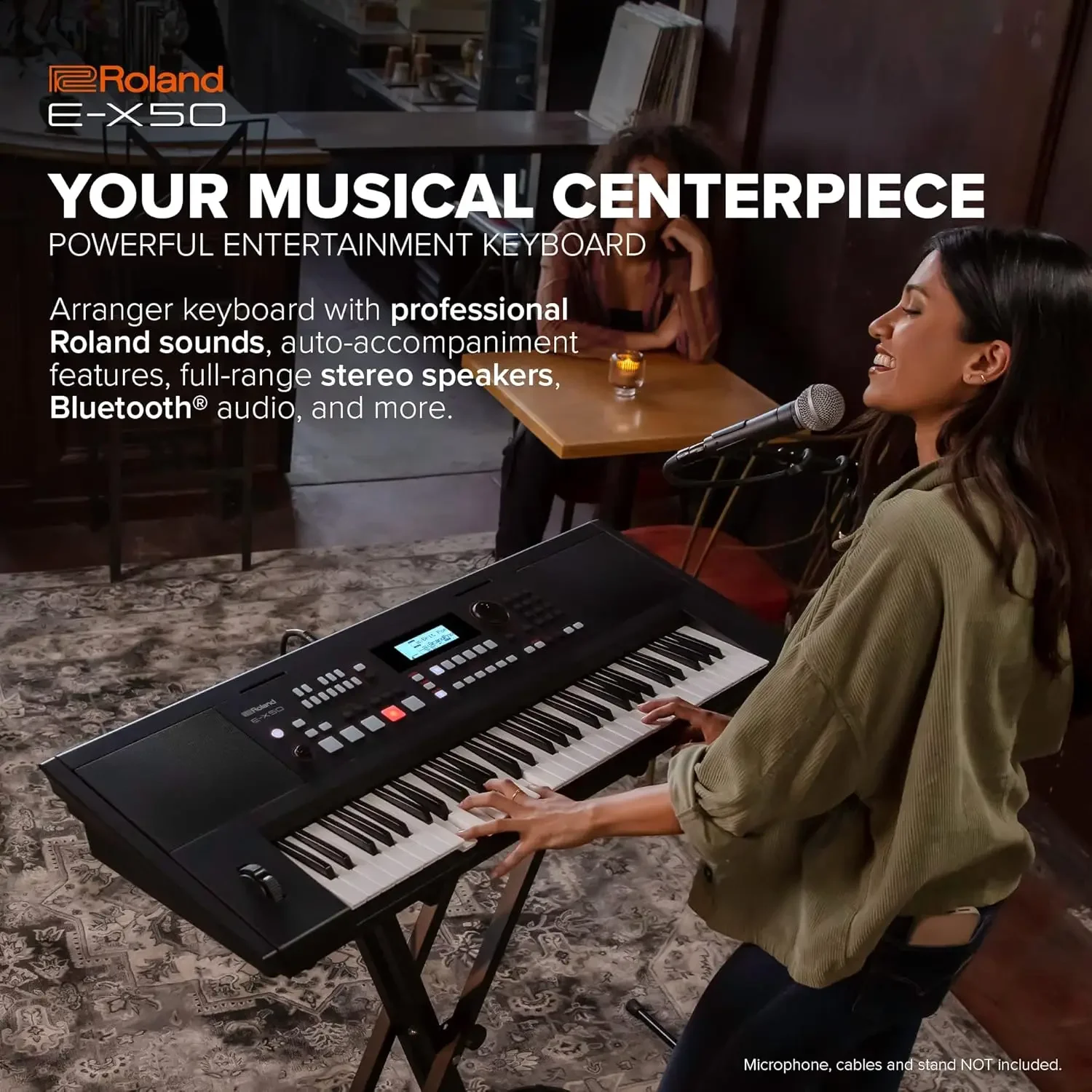 E-X50 Electronic Arranger Keyboard – Easy-to-use Stereo Speakers  Bluetooth Professional Sounds  Mic Input Auto-A